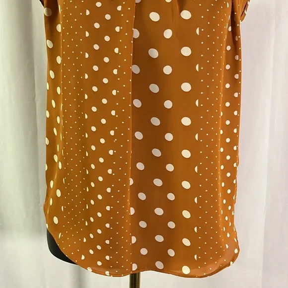NWT LC Lauren Conrad Burnt Orange Polka Dot Print Pleat Neck Blouse - Picture 7 of 16